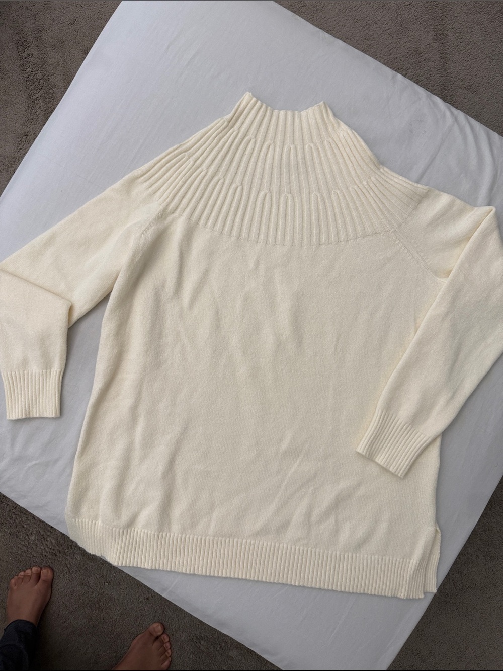 Anthropologie Ivory Ribbed Funnel-Neck Sweater